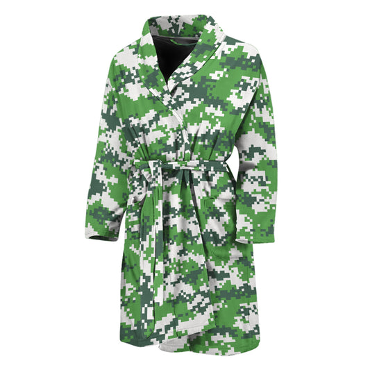 Green And White Digital Camo Print Men's Bathrobe