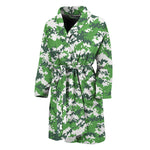 Green And White Digital Camo Print Men's Bathrobe