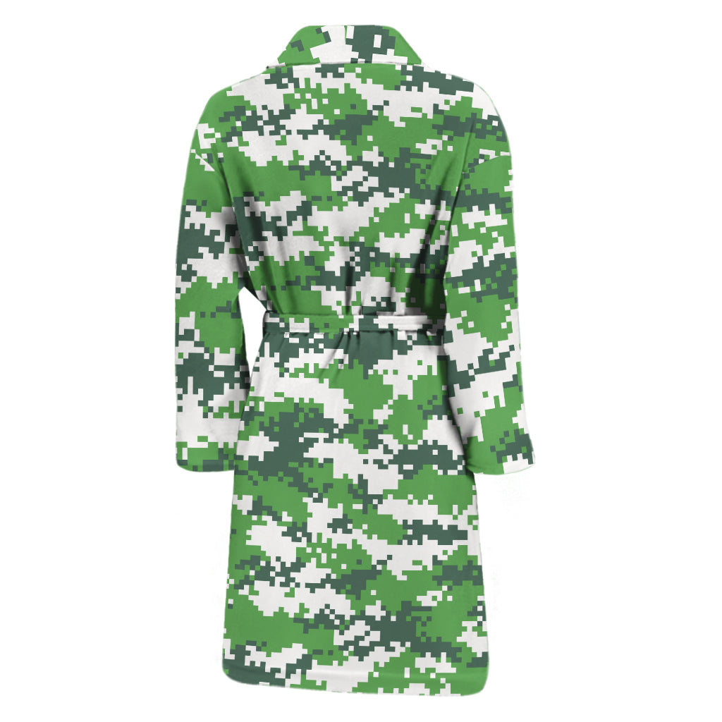 Green And White Digital Camo Print Men's Bathrobe