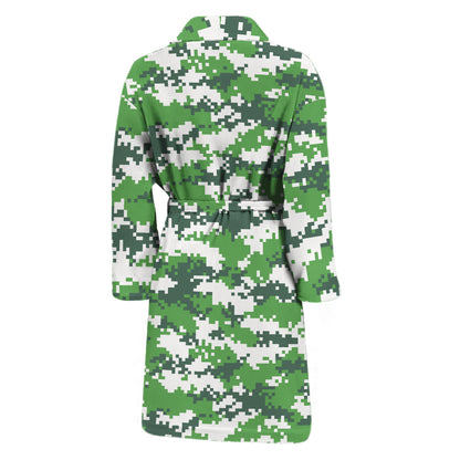 Green And White Digital Camo Print Men's Bathrobe