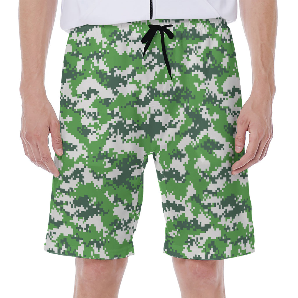 Green And White Digital Camo Print Men's Beach Shorts