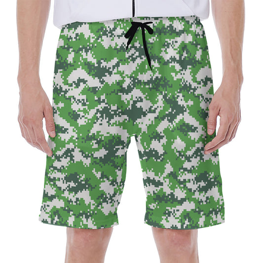 Green And White Digital Camo Print Men's Beach Shorts