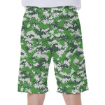 Green And White Digital Camo Print Men's Beach Shorts
