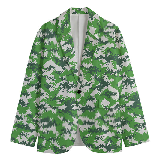 Green And White Digital Camo Print Men's Blazer