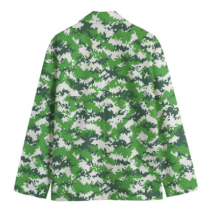 Green And White Digital Camo Print Men's Blazer