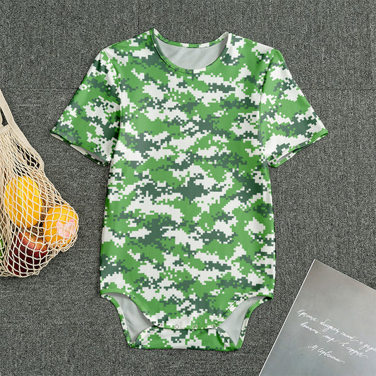 Green And White Digital Camo Print Men's Bodysuit