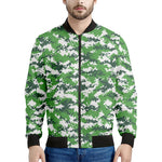 Green And White Digital Camo Print Men's Bomber Jacket