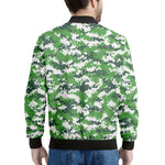 Green And White Digital Camo Print Men's Bomber Jacket