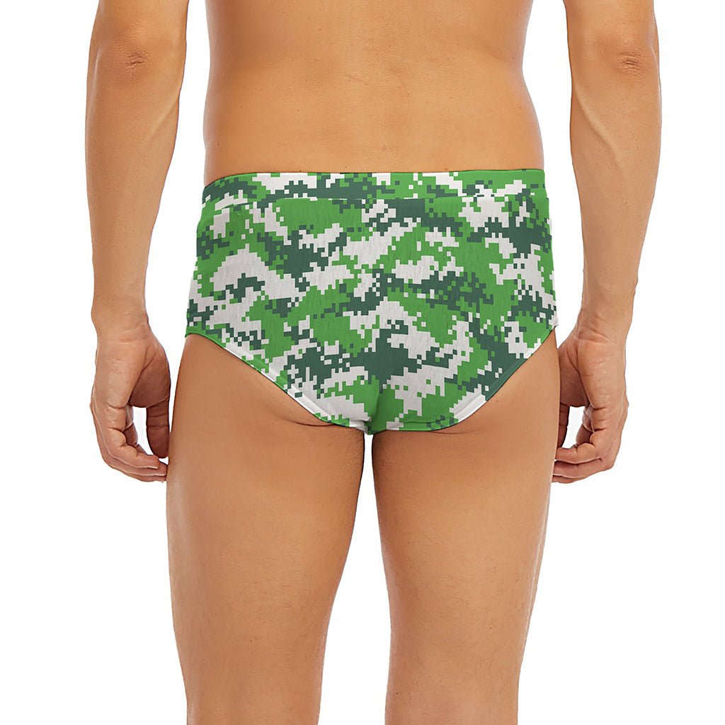 Green And White Digital Camo Print Men's Briefs