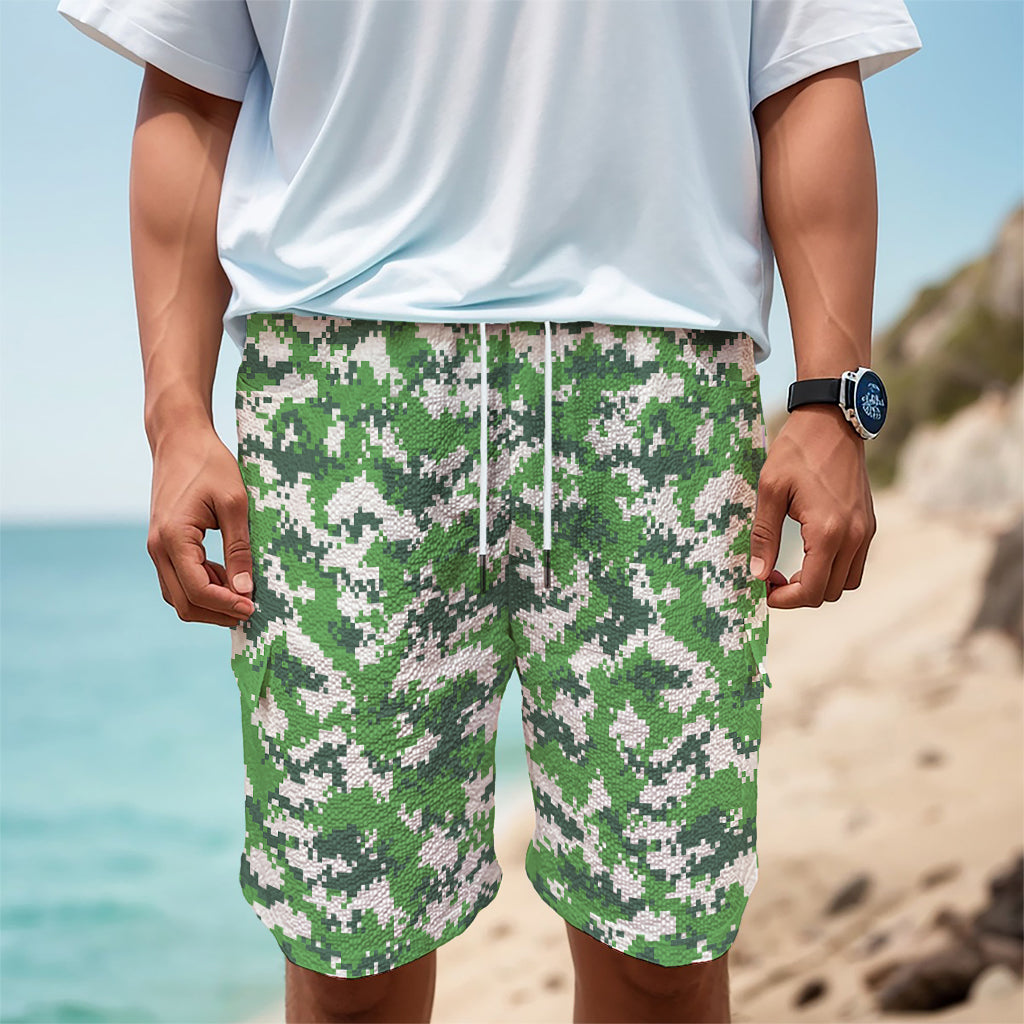 Green And White Digital Camo Print Men's Cargo Shorts