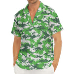 Green And White Digital Camo Print Men's Deep V-Neck Shirt