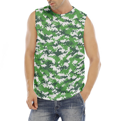 Green And White Digital Camo Print Men's Fitness Tank Top