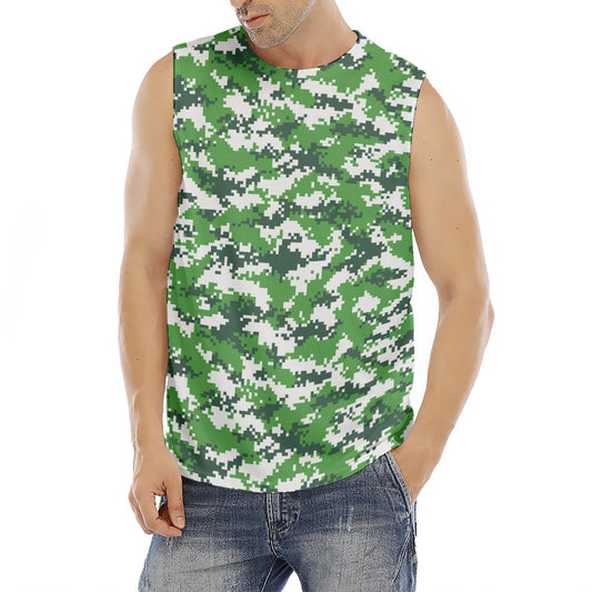 Green And White Digital Camo Print Men's Fitness Tank Top