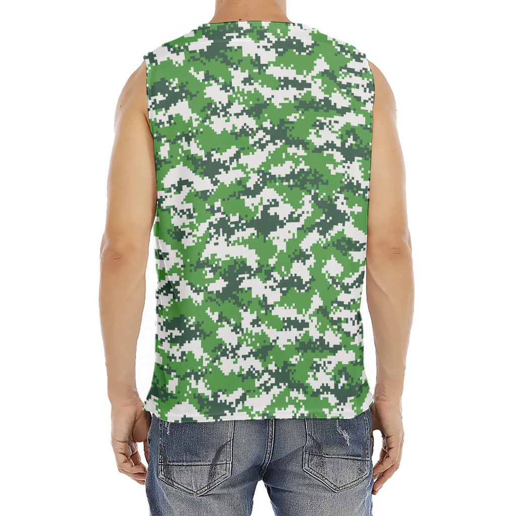 Green And White Digital Camo Print Men's Fitness Tank Top