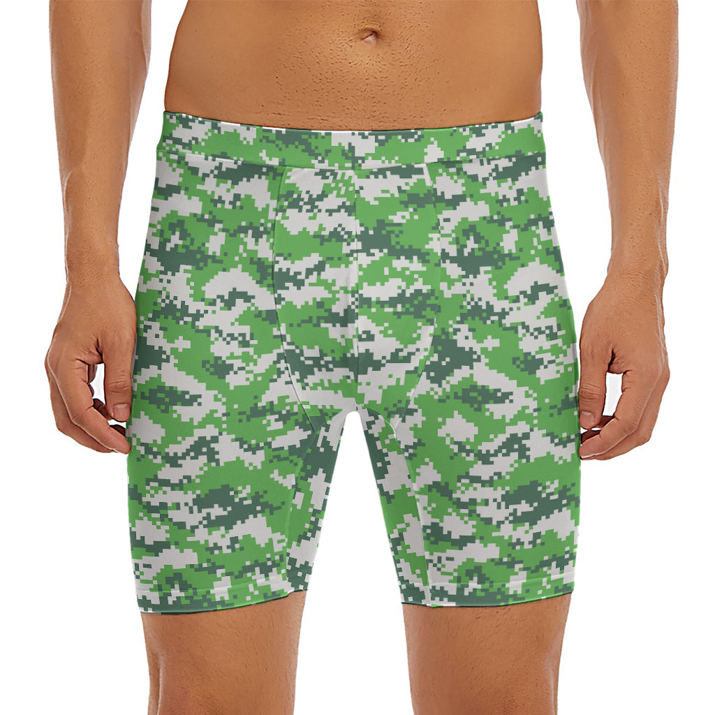 Green And White Digital Camo Print Men's Long Boxer Briefs