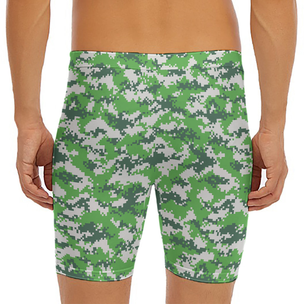 Green And White Digital Camo Print Men's Long Boxer Briefs