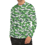 Green And White Digital Camo Print Men's Long Sleeve Rash Guard