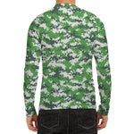 Green And White Digital Camo Print Men's Long Sleeve Rash Guard