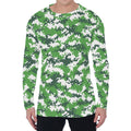 Green And White Digital Camo Print Men's Long Sleeve T-Shirt