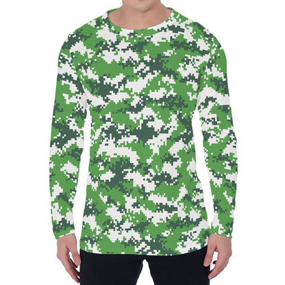 Green And White Digital Camo Print Men's Long Sleeve T-Shirt