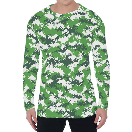 Green And White Digital Camo Print Men's Long Sleeve T-Shirt