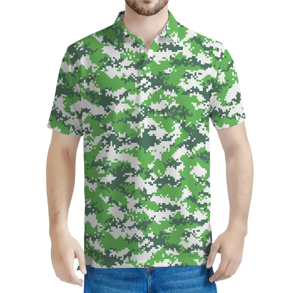 Green And White Digital Camo Print Men's Polo Shirt