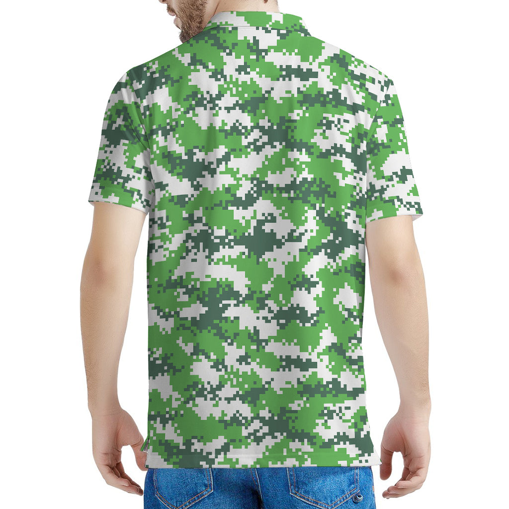 Green And White Digital Camo Print Men's Polo Shirt