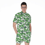 Green And White Digital Camo Print Men's Rompers