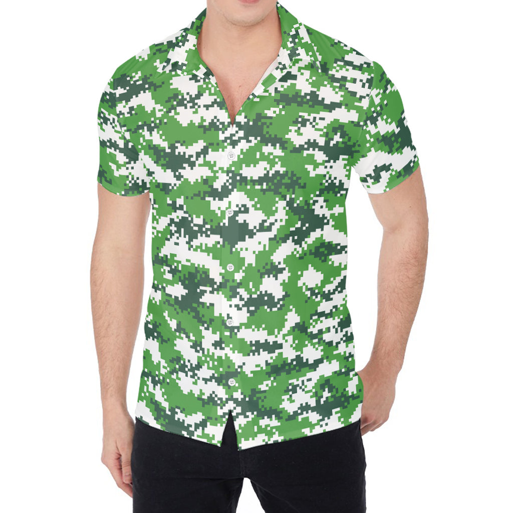 Green And White Digital Camo Print Men's Shirt
