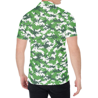Green And White Digital Camo Print Men's Shirt