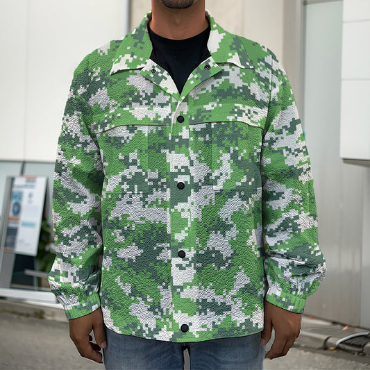 Green And White Digital Camo Print Men's Shirt Jacket