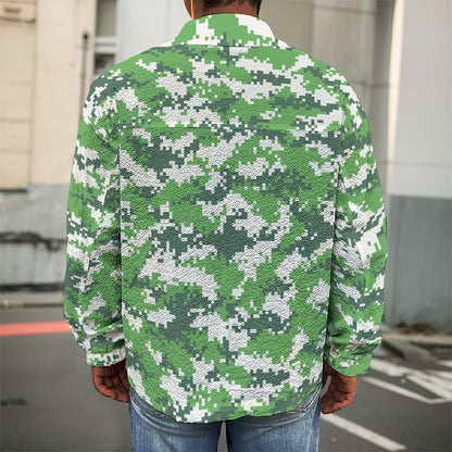 Green And White Digital Camo Print Men's Shirt Jacket