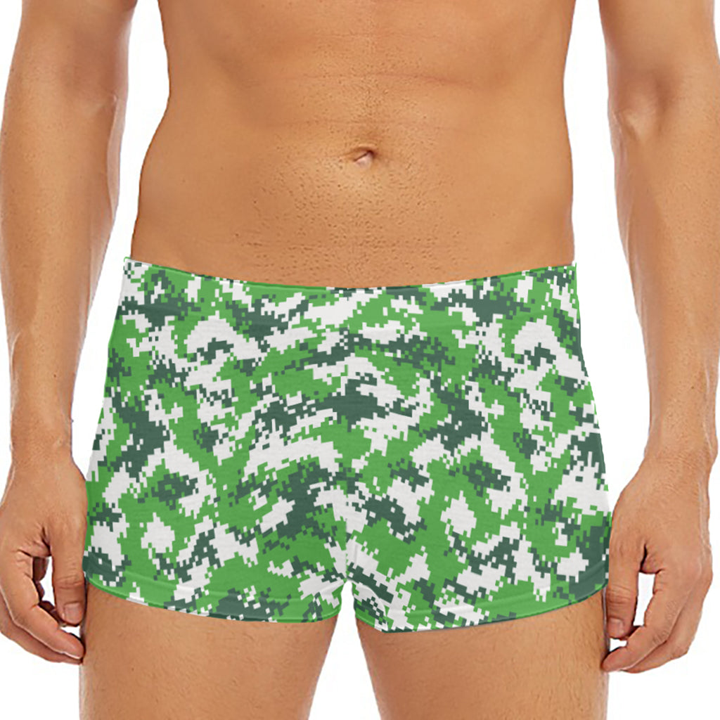 Green And White Digital Camo Print Men's Short Boxer Briefs