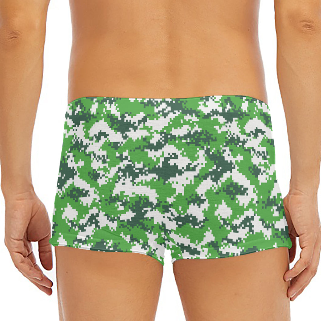 Green And White Digital Camo Print Men's Short Boxer Briefs