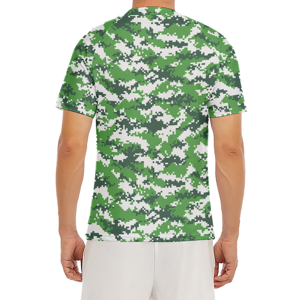 Green And White Digital Camo Print Men's Short Sleeve Rash Guard