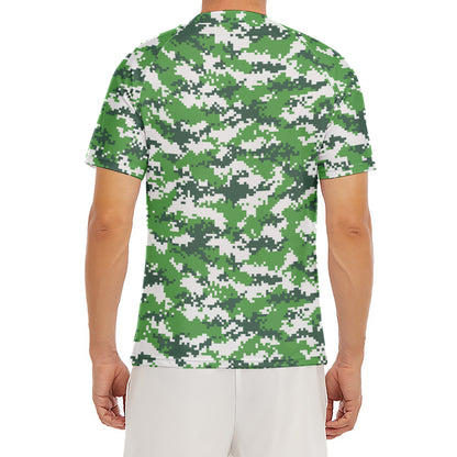 Green And White Digital Camo Print Men's Short Sleeve Rash Guard