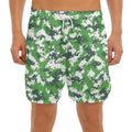 Green And White Digital Camo Print Men's Split Running Shorts
