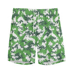 Green And White Digital Camo Print Men's Sports Shorts