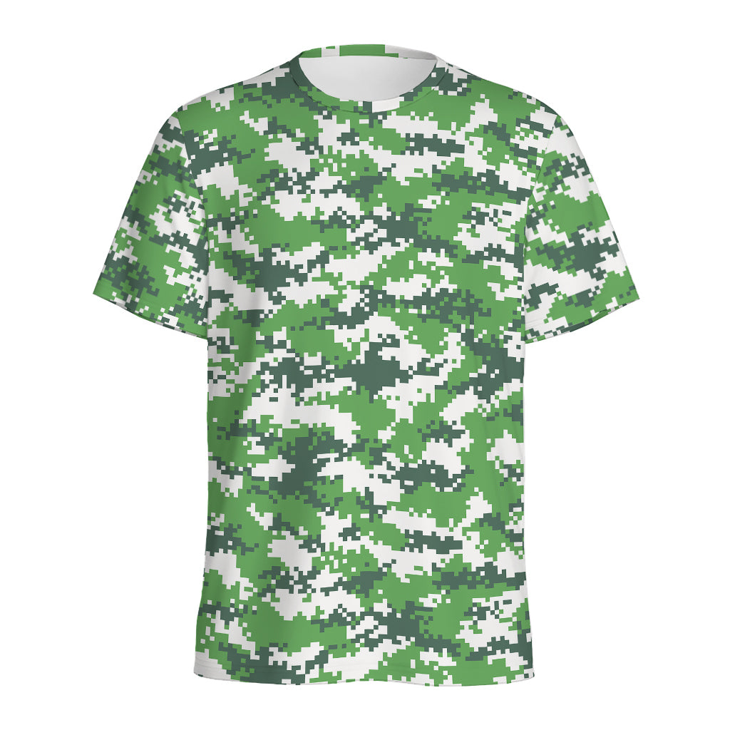 Green And White Digital Camo Print Men's Sports T-Shirt
