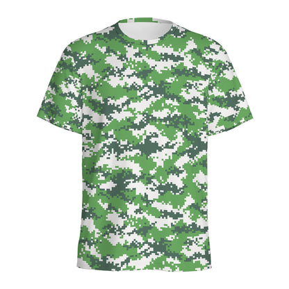 Green And White Digital Camo Print Men's Sports T-Shirt