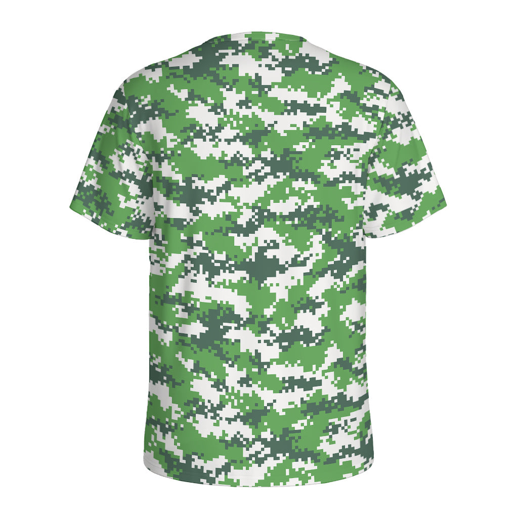 Green And White Digital Camo Print Men's Sports T-Shirt