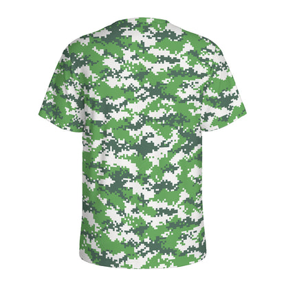 Green And White Digital Camo Print Men's Sports T-Shirt