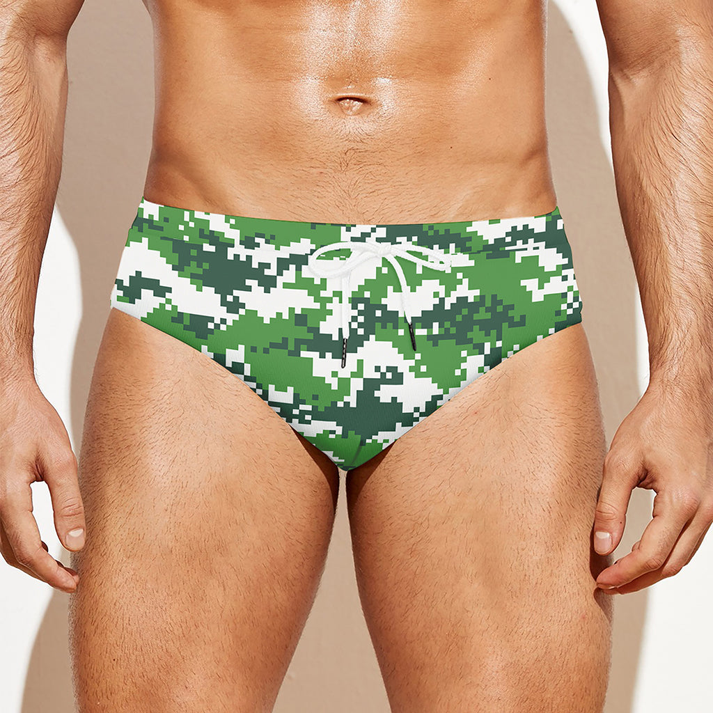 Green And White Digital Camo Print Men's Swim Briefs