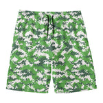 Green And White Digital Camo Print Men's Swim Trunks