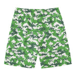 Green And White Digital Camo Print Men's Swim Trunks