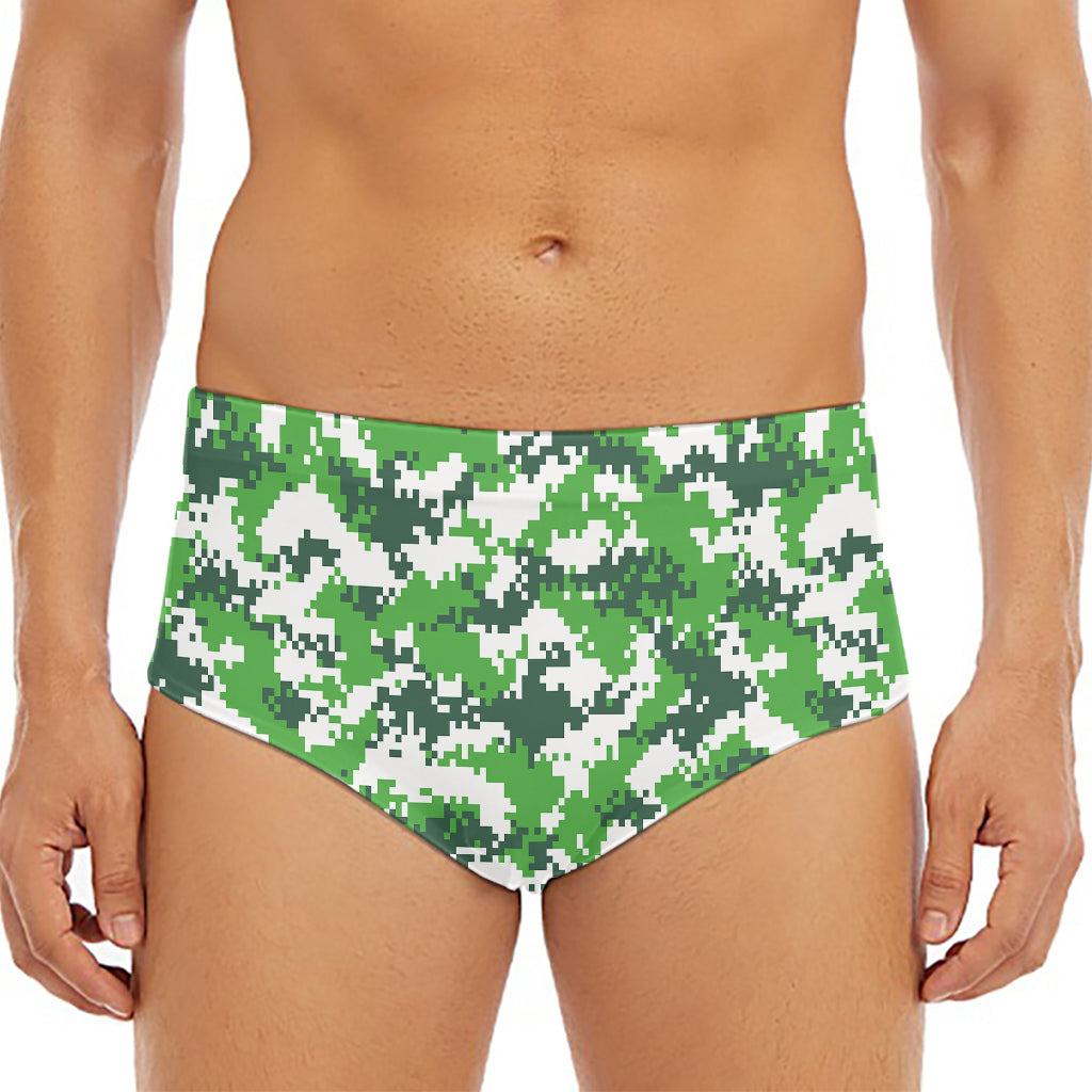 Green And White Digital Camo Print Men's Triangle Swim Briefs