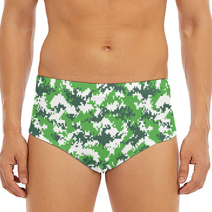 Green And White Digital Camo Print Men's Triangle Swim Briefs