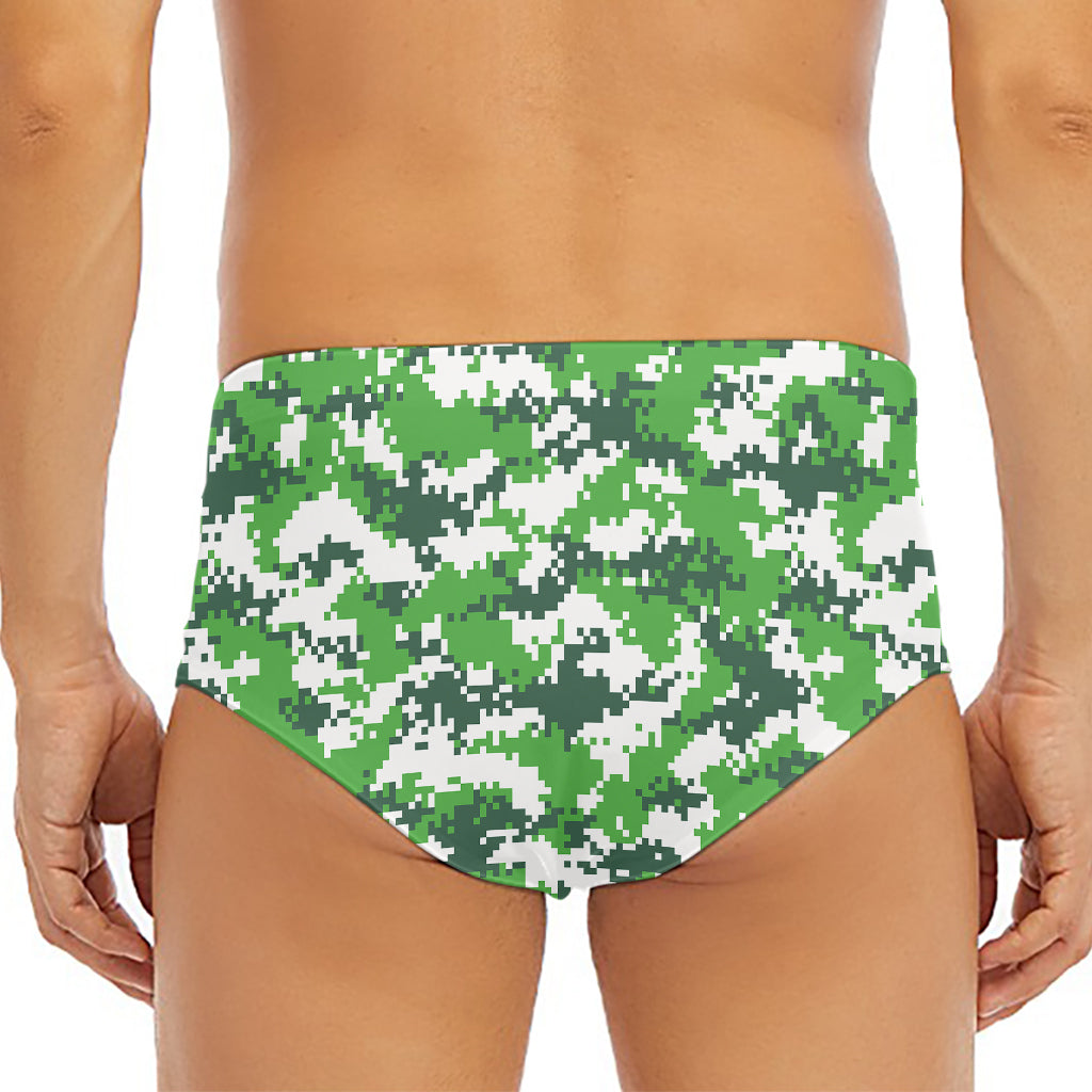 Green And White Digital Camo Print Men's Triangle Swim Briefs