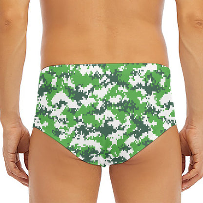 Green And White Digital Camo Print Men's Triangle Swim Briefs