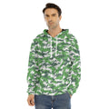 Green And White Digital Camo Print Men's Velvet Pullover Hoodie